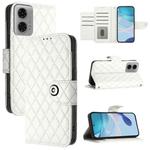 For Motorola Moto G04 / G24 Rhombic Texture Flip Leather Phone Case with Lanyard(White)