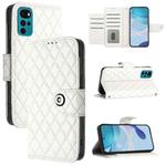 For Motorola Moto E32 India / E32s Rhombic Texture Flip Leather Phone Case with Lanyard(White)