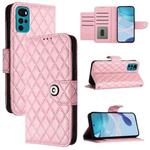 For Motorola Moto E32 India / E32s Rhombic Texture Flip Leather Phone Case with Lanyard(Pink)