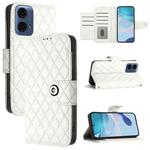 For Motorola Moto G24 Power India Rhombic Texture Flip Leather Phone Case with Lanyard(White)