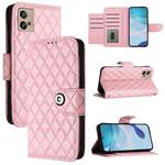 For Motorola Moto G32 Rhombic Texture Flip Leather Phone Case with Lanyard(Pink)