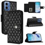 For Motorola Moto G34 Rhombic Texture Flip Leather Phone Case with Lanyard(Black)