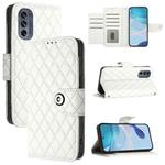 For Motorola Moto G62 5G Global / India Rhombic Texture Flip Leather Phone Case with Lanyard(White)