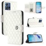 For Motorola Moto G72 Rhombic Texture Flip Leather Phone Case with Lanyard(White)