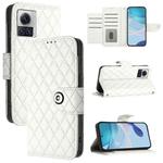 For Motorola Edge 30 Ultra Rhombic Texture Flip Leather Phone Case with Lanyard(White)