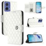 For Motorola Moto G85 Rhombic Texture Flip Leather Phone Case with Lanyard(White)