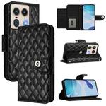 For Motorola Edge 50 5G Global Rhombic Texture Flip Leather Phone Case with Lanyard(Black)