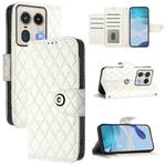 For Motorola Edge 50 5G Global Rhombic Texture Flip Leather Phone Case with Lanyard(White)