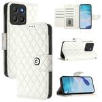 For Motorola Moto G15 Rhombic Texture Flip Leather Phone Case with Lanyard(White)