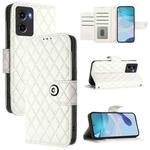 For Motorola Moto G05 Rhombic Texture Flip Leather Phone Case with Lanyard(White)