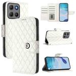 For Motorola Moto G15 / G15 Power Rhombic Texture Flip Leather Phone Case with Lanyard(White)