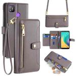 For Tecno Pop 4 Sheep Texture Cross-body Zipper Wallet Leather Phone Case(Grey)