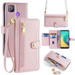 For Tecno Pop 4 Sheep Texture Cross-body Zipper Wallet Leather Phone Case(Pink)