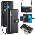 For Tecno Pop 5 Sheep Texture Cross-body Zipper Wallet Leather Phone Case(Black)