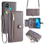For Tecno Pop 5 Sheep Texture Cross-body Zipper Wallet Leather Phone Case(Grey)