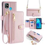 For Tecno Pop 5 Sheep Texture Cross-body Zipper Wallet Leather Phone Case(Pink)