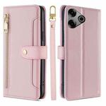 For Tecno Pova 6 Pro 5G Sheep Texture Cross-body Zipper Wallet Leather Phone Case(Pink)