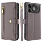 For Tecno Pova 6 5G Sheep Texture Cross-body Zipper Wallet Leather Phone Case(Grey)