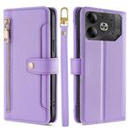 For Tecno Pova 6 5G Sheep Texture Cross-body Zipper Wallet Leather Phone Case(Purple)
