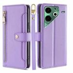 For Tecno Pova 6 Neo 4G Sheep Texture Cross-body Zipper Wallet Leather Phone Case(Purple)