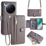 For Tecno Camon 40 Premier 5G Sheep Texture Cross-body Zipper Wallet Leather Phone Case(Grey)