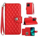 For Xiaomi 13T / 13T Pro Rhombic Texture Flip Leather Phone Case with Lanyard(Red)