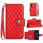 For Xiaomi Poco F5 Pro / Redmi K60 Rhombic Texture Flip Leather Phone Case with Lanyard(Red)