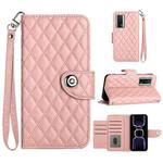 For Xiaomi Poco F5 Pro / Redmi K60 Rhombic Texture Flip Leather Phone Case with Lanyard(Coral Pink)