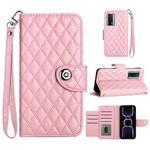 For Xiaomi Poco F5 Pro / Redmi K60 Rhombic Texture Flip Leather Phone Case with Lanyard(Pink)