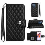 For Xiaomi Redmi 12C / 11A / Poco C55 Rhombic Texture Flip Leather Phone Case with Lanyard(Black)