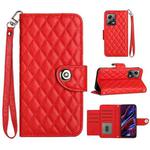 For Xiaomi Redmi Note 12 5G Rhombic Texture Flip Leather Phone Case with Lanyard(Red)