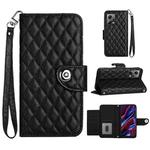 For Xiaomi Redmi Note 12 5G Rhombic Texture Flip Leather Phone Case with Lanyard(Black)