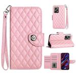 For Xiaomi Redmi Note 12 5G Rhombic Texture Flip Leather Phone Case with Lanyard(Pink)