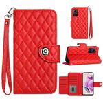 For Xiaomi Redmi Note 12S 4G Rhombic Texture Flip Leather Phone Case with Lanyard(Red)