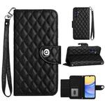 For Samsung Galaxy A25 5G Rhombic Texture Flip Leather Phone Case with Lanyard(Black)