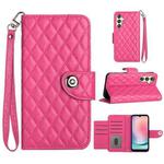 For Samsung Galaxy A34 Rhombic Texture Flip Leather Phone Case with Lanyard(Rose Red)