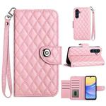For Samsung Galaxy A35 Rhombic Texture Flip Leather Phone Case with Lanyard(Pink)