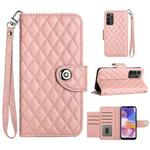 For Samsung Galaxy A53 5G Rhombic Texture Flip Leather Phone Case with Lanyard(Coral Pink)