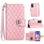 For Samsung Galaxy A53 5G Rhombic Texture Flip Leather Phone Case with Lanyard(Pink)