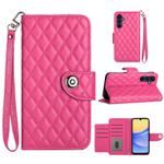 For Samsung Galaxy A55 Rhombic Texture Flip Leather Phone Case with Lanyard(Rose Red)