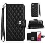 For Samsung Galaxy S20 FE Rhombic Texture Flip Leather Phone Case with Lanyard(Black)