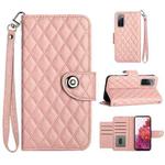For Samsung Galaxy S20 FE Rhombic Texture Flip Leather Phone Case with Lanyard(Coral Pink)