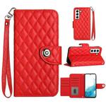 For Samsung Galaxy S22 5G Rhombic Texture Flip Leather Phone Case with Lanyard(Red)