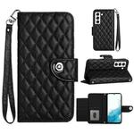 For Samsung Galaxy S22 5G Rhombic Texture Flip Leather Phone Case with Lanyard(Black)