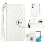 For Samsung Galaxy S22 5G Rhombic Texture Flip Leather Phone Case with Lanyard(White)