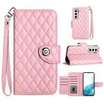 For Samsung Galaxy S22+ 5G Rhombic Texture Flip Leather Phone Case with Lanyard(Pink)