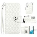 For Samsung Galaxy S23+ 5G Rhombic Texture Flip Leather Phone Case with Lanyard(White)