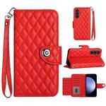 For Samsung Galaxy S23 FE 5G Rhombic Texture Flip Leather Phone Case with Lanyard(Red)