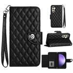 For Samsung Galaxy S24 5G Rhombic Texture Flip Leather Phone Case with Lanyard(Black)