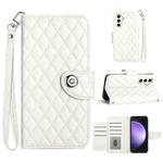 For Samsung Galaxy S24 5G Rhombic Texture Flip Leather Phone Case with Lanyard(White)